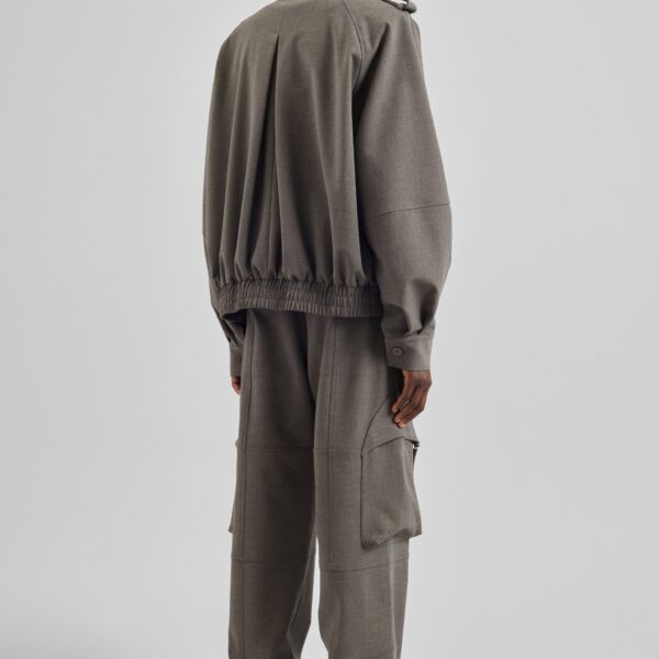 The Frankie Shop Kelly Padded Double Weave Blouson - Taupe Melange - Oversized Minimalist Jackets in Brown - Shop at Coveti
