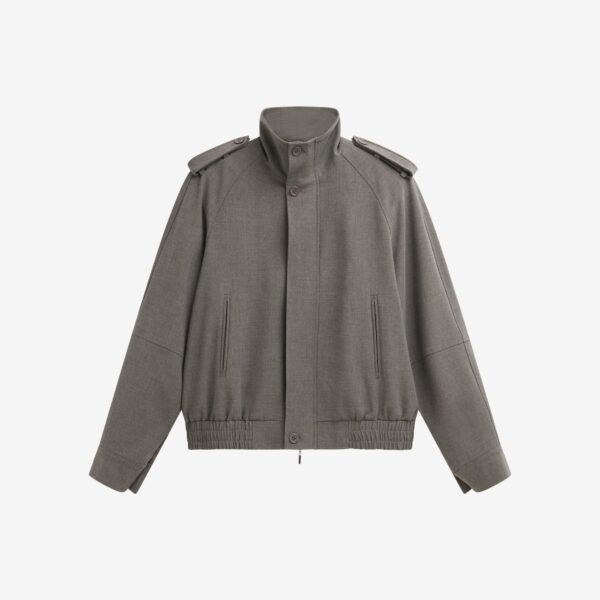 The Frankie Shop Kelly Padded Double Weave Blouson - Taupe Melange - Oversized Minimalist Jackets in Brown - Shop at Coveti