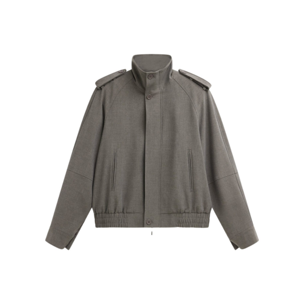 The Frankie Shop Kelly Padded Double Weave Blouson - Taupe Melange - Oversized Minimalist Jackets in Brown - Shop at Coveti