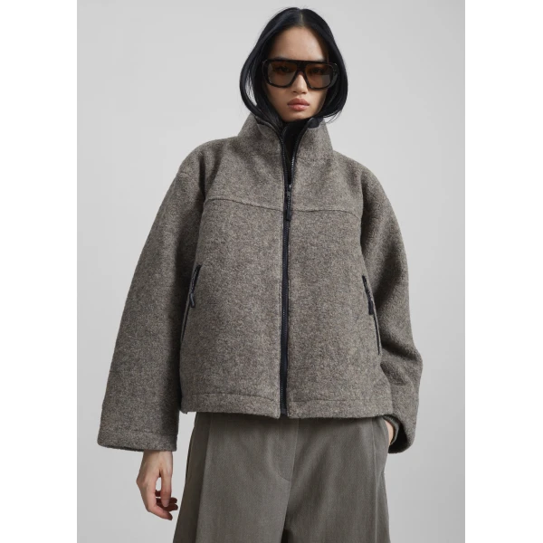 The Frankie Shop Kenei Fleece Zip Jacket – Greige Melange, view 6
