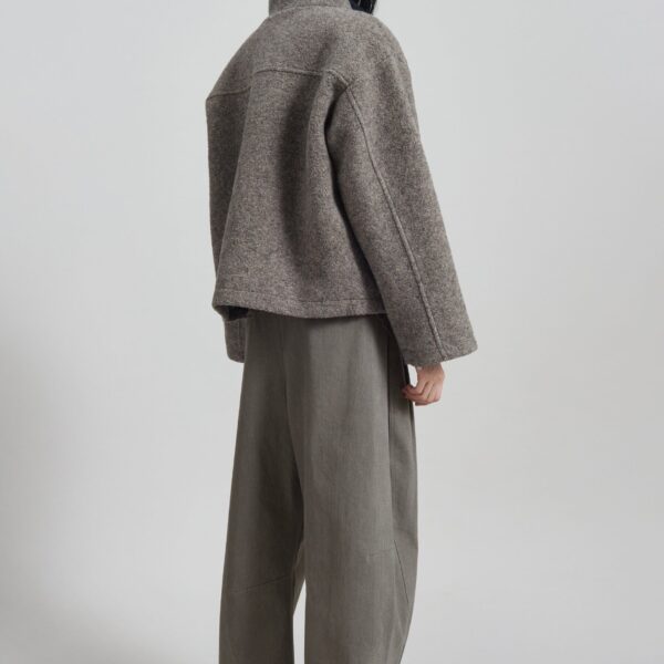 The Frankie Shop Kenei Fleece Zip Jacket - Greige Melange - Oversized Minimalist Jackets in Green - Shop at Coveti