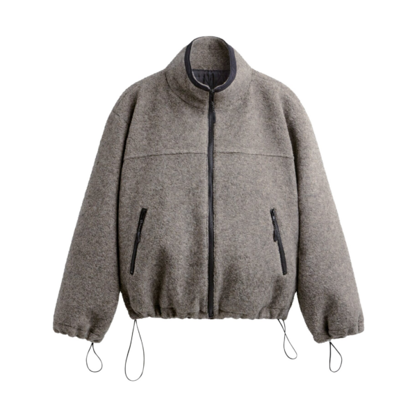 The Frankie Shop Kenei Fleece Zip Jacket - Greige Melange - Oversized Minimalist Jackets in Green - Shop at Coveti