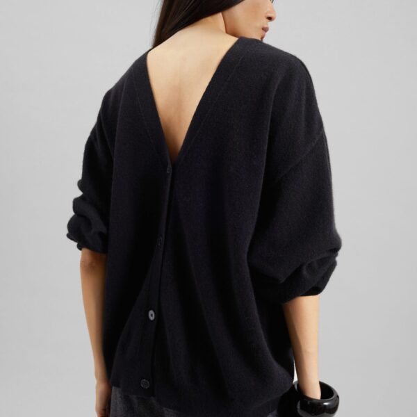 The Frankie Shop Lachen Double-Sided Wool Cardigan - Black - Oversized Minimalist Knitwear in Black - Shop at Coveti
