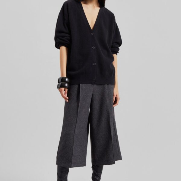 The Frankie Shop Lachen Double-Sided Wool Cardigan - Black - Oversized Minimalist Knitwear in Black - Shop at Coveti