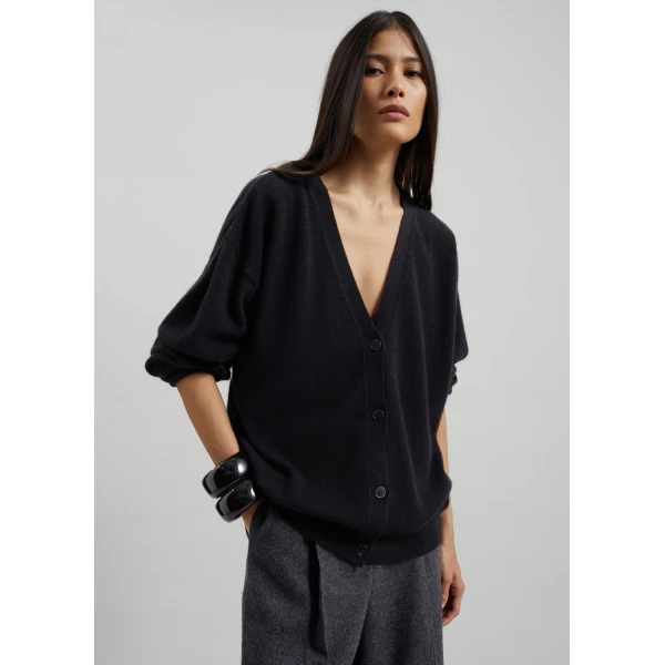 The Frankie Shop Lachen Double-Sided Wool Cardigan – Black, view 4