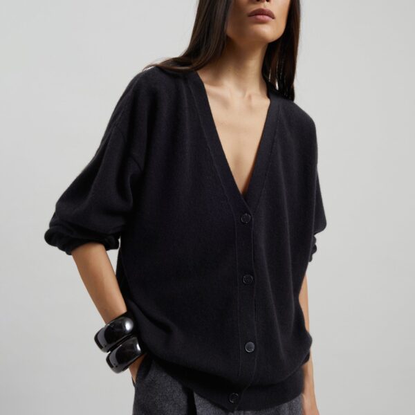 The Frankie Shop Lachen Double-Sided Wool Cardigan - Black - Oversized Minimalist Knitwear in Black - Shop at Coveti