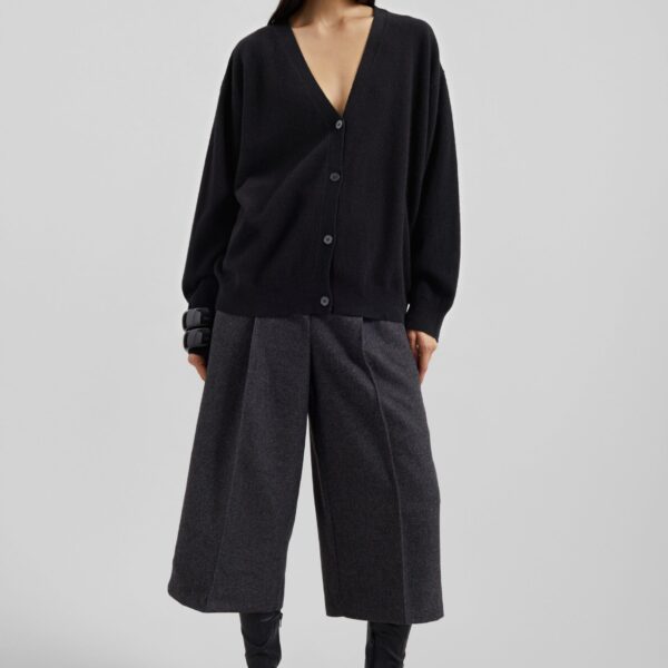 The Frankie Shop Lachen Double-Sided Wool Cardigan - Black - Oversized Minimalist Knitwear in Black - Shop at Coveti