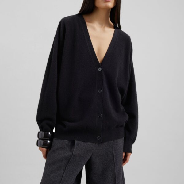 The Frankie Shop Lachen Double-Sided Wool Cardigan - Black - Oversized Minimalist Knitwear in Black - Shop at Coveti