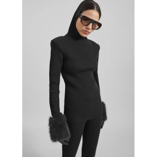 The Frankie Shop Larice Hooded Knit Top – Black, view 2