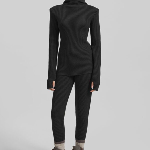 The Frankie Shop Larice Hooded Knit Top - Black - Oversized Minimalist Knitwear in Black - Shop at Coveti