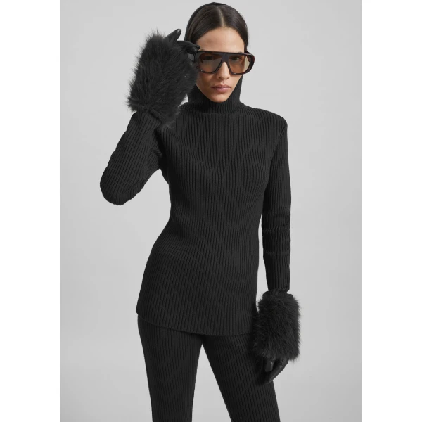 The Frankie Shop Larice Hooded Knit Top – Black, view 7