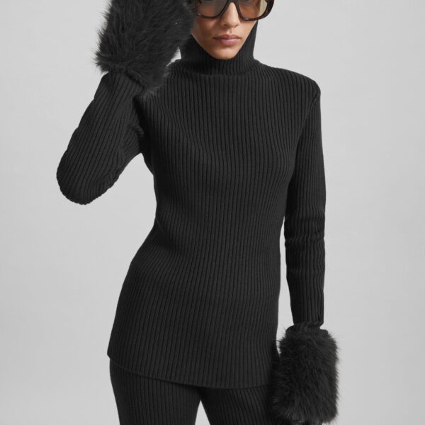 The Frankie Shop Larice Hooded Knit Top - Black - Oversized Minimalist Knitwear in Black - Shop at Coveti