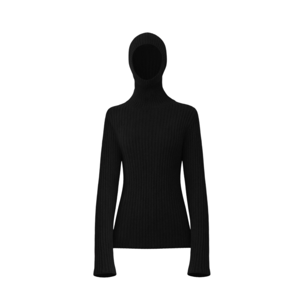 The Frankie Shop Larice Hooded Knit Top - Black - Oversized Minimalist Knitwear in Black - Shop at Coveti