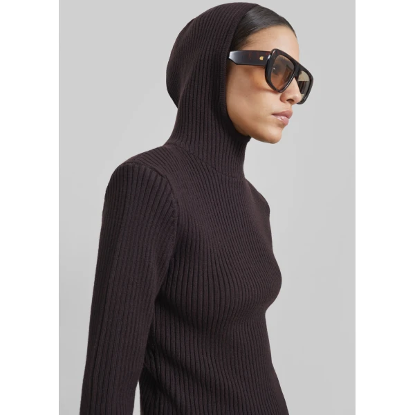 The Frankie Shop Larice Hooded Knit Top – Brown, view 2