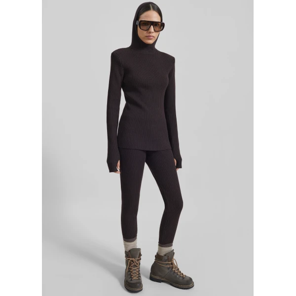 The Frankie Shop Larice Hooded Knit Top – Brown, view 3