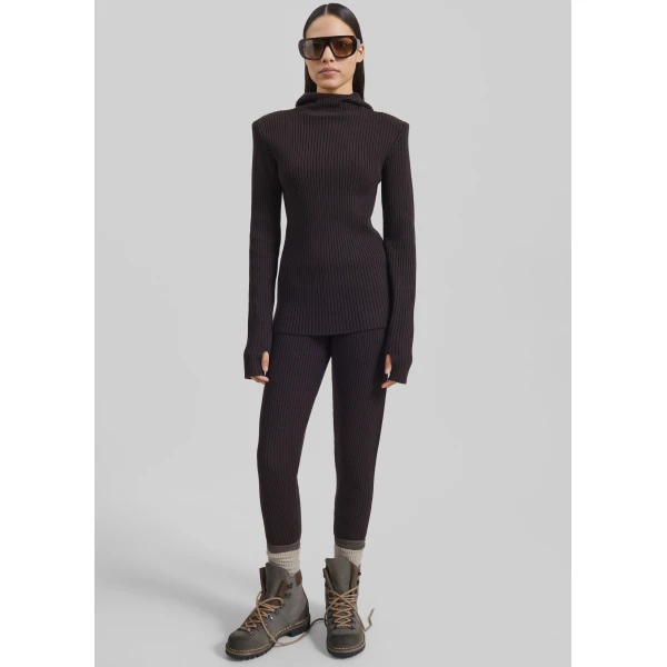 The Frankie Shop Larice Hooded Knit Top – Brown, view 5
