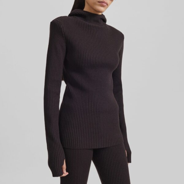 The Frankie Shop Larice Hooded Knit Top - Brown - Oversized Minimalist Knitwear in Brown - Shop at Coveti