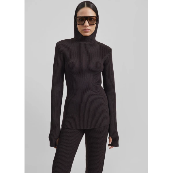The Frankie Shop Larice Hooded Knit Top – Brown, view 7