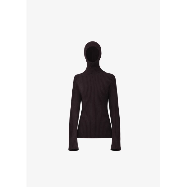 The Frankie Shop Larice Hooded Knit Top – Brown, view 9