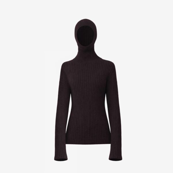 The Frankie Shop Larice Hooded Knit Top - Brown - Oversized Minimalist Knitwear in Brown - Shop at Coveti