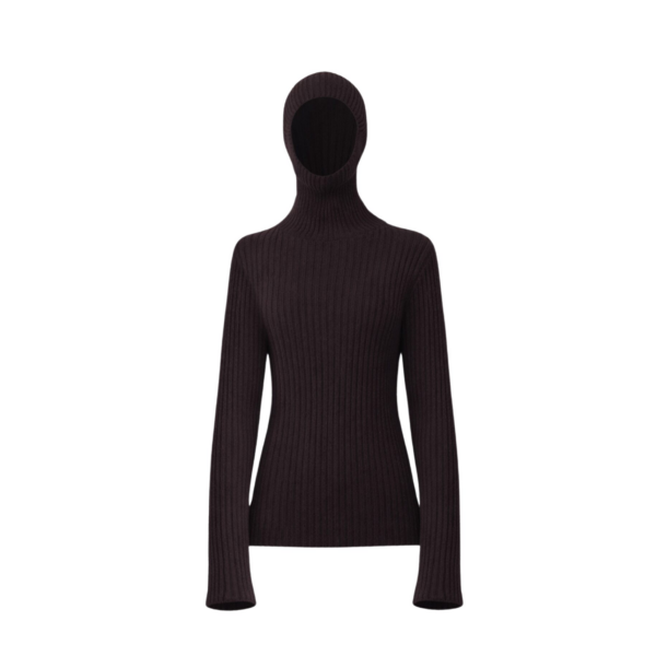 The Frankie Shop Larice Hooded Knit Top - Brown - Oversized Minimalist Knitwear in Brown - Shop at Coveti