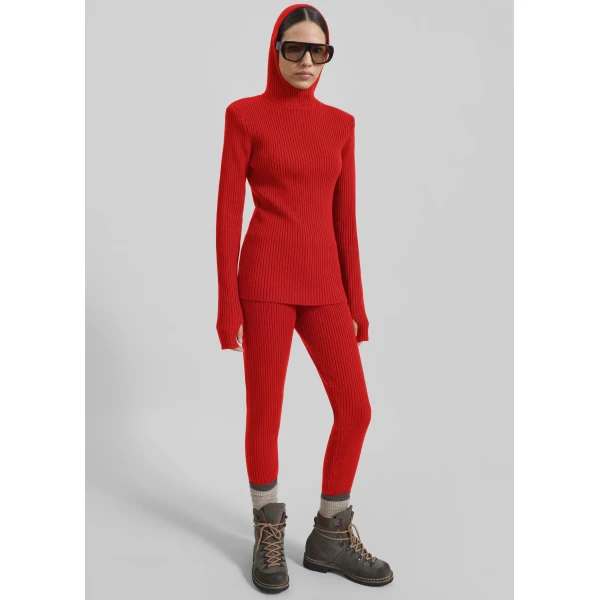 The Frankie Shop Larice Hooded Knit Top – Red, view 5