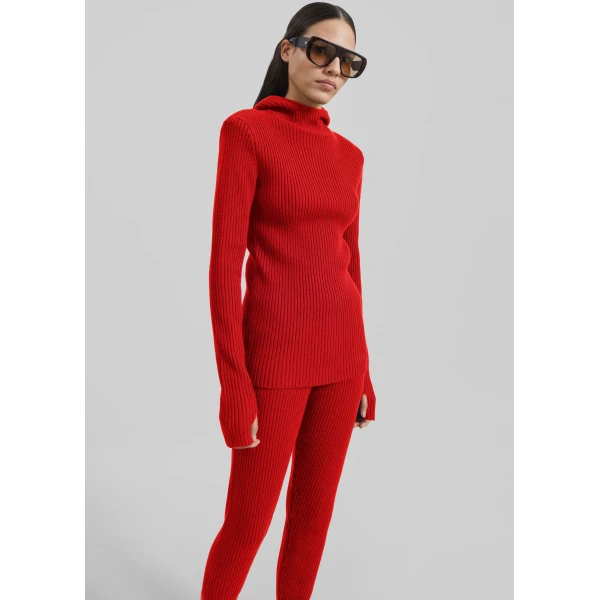 The Frankie Shop Larice Hooded Knit Top – Red, view 6