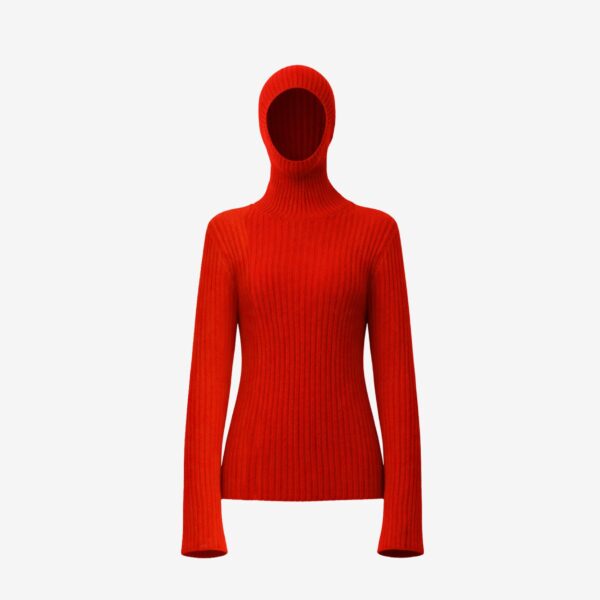 The Frankie Shop Larice Hooded Knit Top - Red - Oversized Minimalist Knitwear in Red - Shop at Coveti