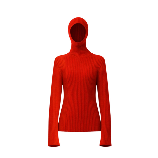 The Frankie Shop Larice Hooded Knit Top - Red - Oversized Minimalist Knitwear in Red - Shop at Coveti