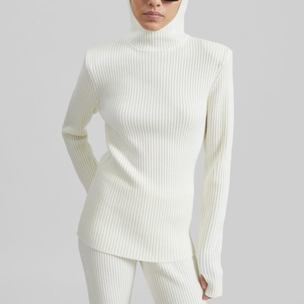 The Frankie Shop Larice Hooded Knit Top - White - Oversized Minimalist Knitwear in White - Shop at Coveti