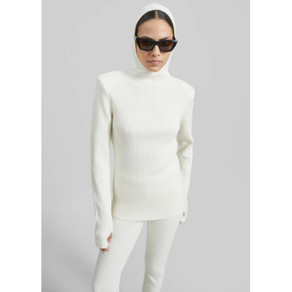 The Frankie Shop Larice Hooded Knit Top – White, view 7