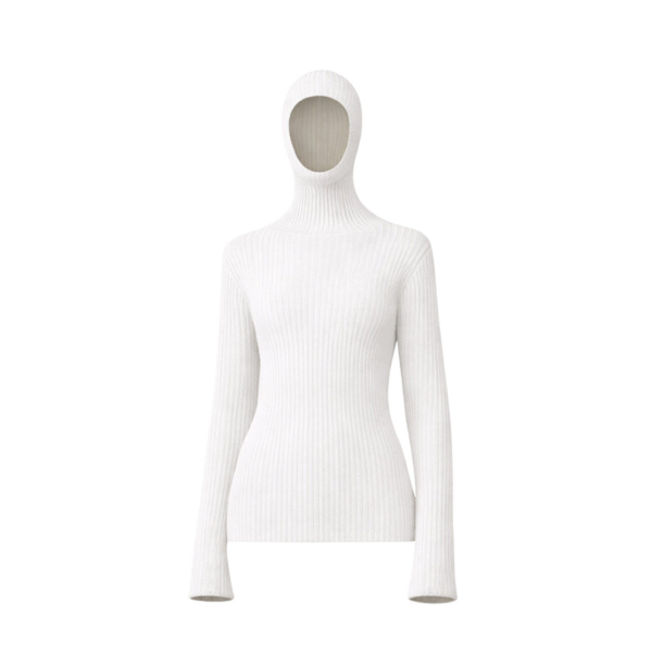 The Frankie Shop Larice Hooded Knit Top - White - Oversized Minimalist Knitwear in White - Shop at Coveti