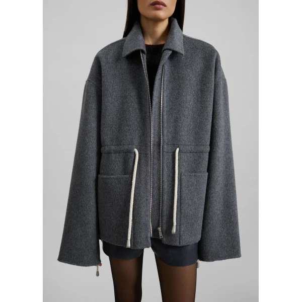 The Frankie Shop Lemvig Wool Drawstring Jacket – Grey, view 6
