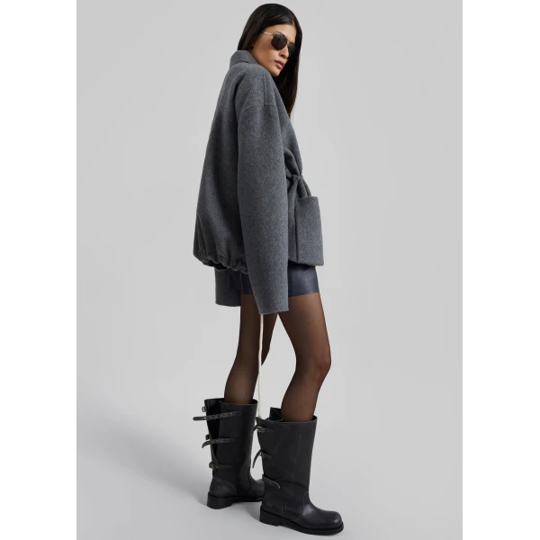 The Frankie Shop Lemvig Wool Drawstring Jacket – Grey, view 7