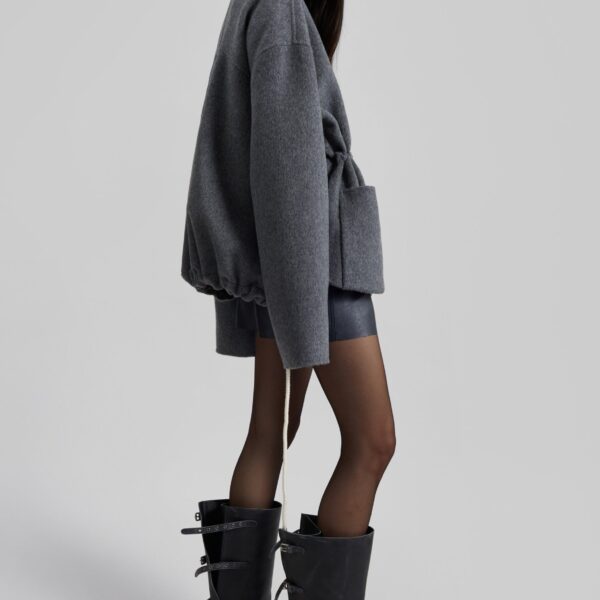 The Frankie Shop Lemvig Wool Drawstring Jacket - Grey - Oversized Minimalist Jackets in Grey - Shop at Coveti