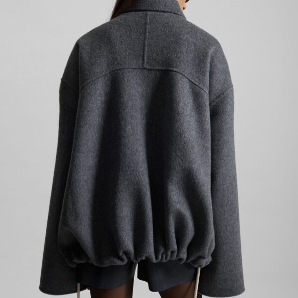 The Frankie Shop Lemvig Wool Drawstring Jacket - Grey - Oversized Minimalist Jackets in Grey - Shop at Coveti