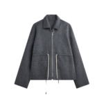 The Frankie Shop Lemvig Wool Drawstring Jacket - Grey - Oversized Minimalist Jackets in Grey - Shop at Coveti