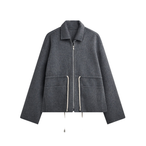 The Frankie Shop Lemvig Wool Drawstring Jacket - Grey - Oversized Minimalist Jackets in Grey - Shop at Coveti