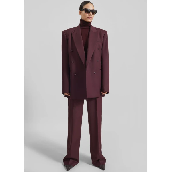 The Frankie Shop Lenora Wool Straight Trousers – Burgundy, view 2