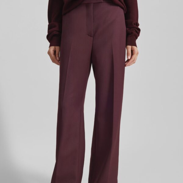 The Frankie Shop Lenora Wool Straight Trousers - Burgundy - Oversized Minimalist Pants in Red - Shop at Coveti