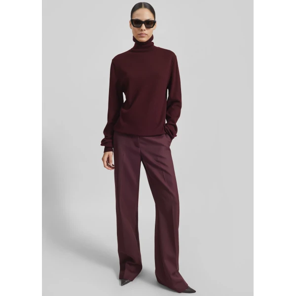The Frankie Shop Lenora Wool Straight Trousers – Burgundy, view 7