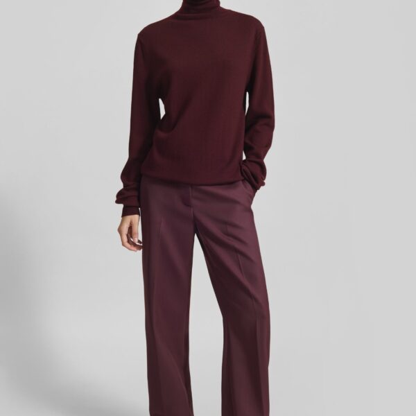 The Frankie Shop Lenora Wool Straight Trousers - Burgundy - Oversized Minimalist Pants in Red - Shop at Coveti