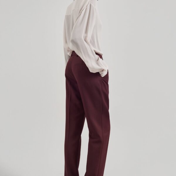The Frankie Shop Lenora Wool Straight Trousers - Burgundy - Oversized Minimalist Pants in Red - Shop at Coveti