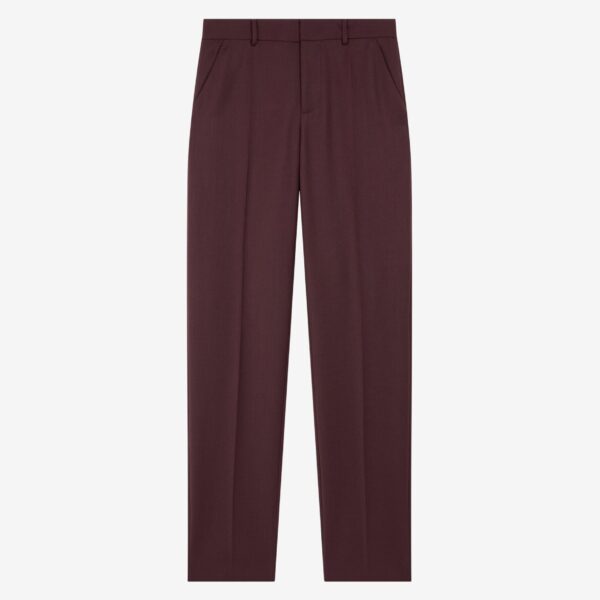 The Frankie Shop Lenora Wool Straight Trousers - Burgundy - Oversized Minimalist Pants in Red - Shop at Coveti