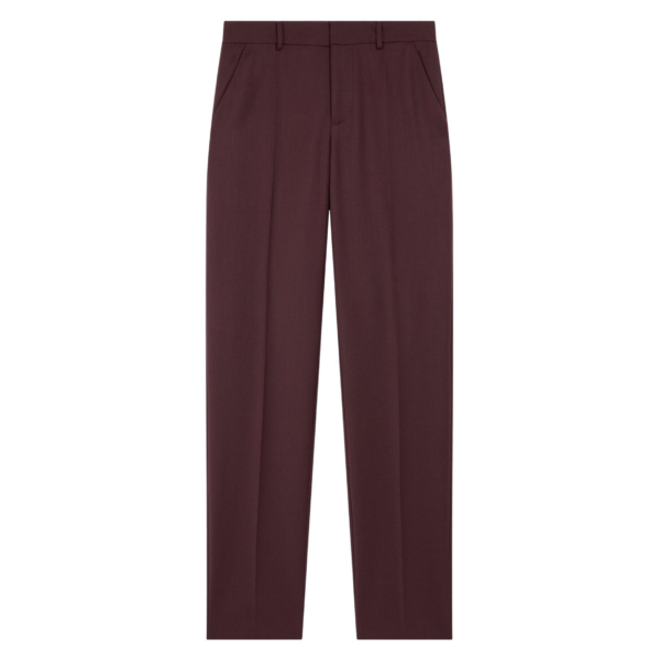The Frankie Shop Lenora Wool Straight Trousers - Burgundy - Oversized Minimalist Pants in Red - Shop at Coveti