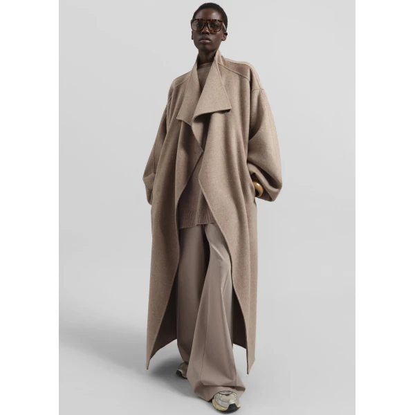 The Frankie Shop Leroy Funnel Neck Wool Coat – Taupe Melange, view 2