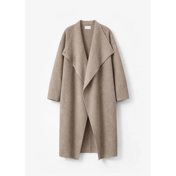 The Frankie Shop Leroy Funnel Neck Wool Coat – Taupe Melange, view 6
