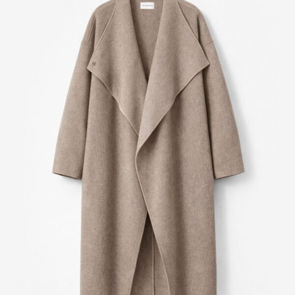 The Frankie Shop Leroy Funnel Neck Wool Coat - Taupe Melange - Oversized Minimalist Coats in Brown - Shop at Coveti