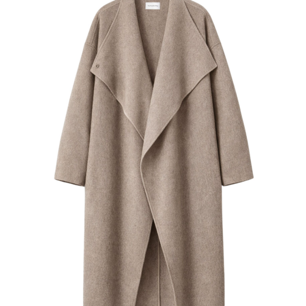 The Frankie Shop Leroy Funnel Neck Wool Coat - Taupe Melange - Oversized Minimalist Coats in Brown - Shop at Coveti