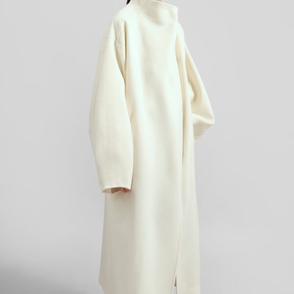 The Frankie Shop Leroy Funnel Neck Wool Coat - White - Oversized Minimalist Coats in White - Shop at Coveti